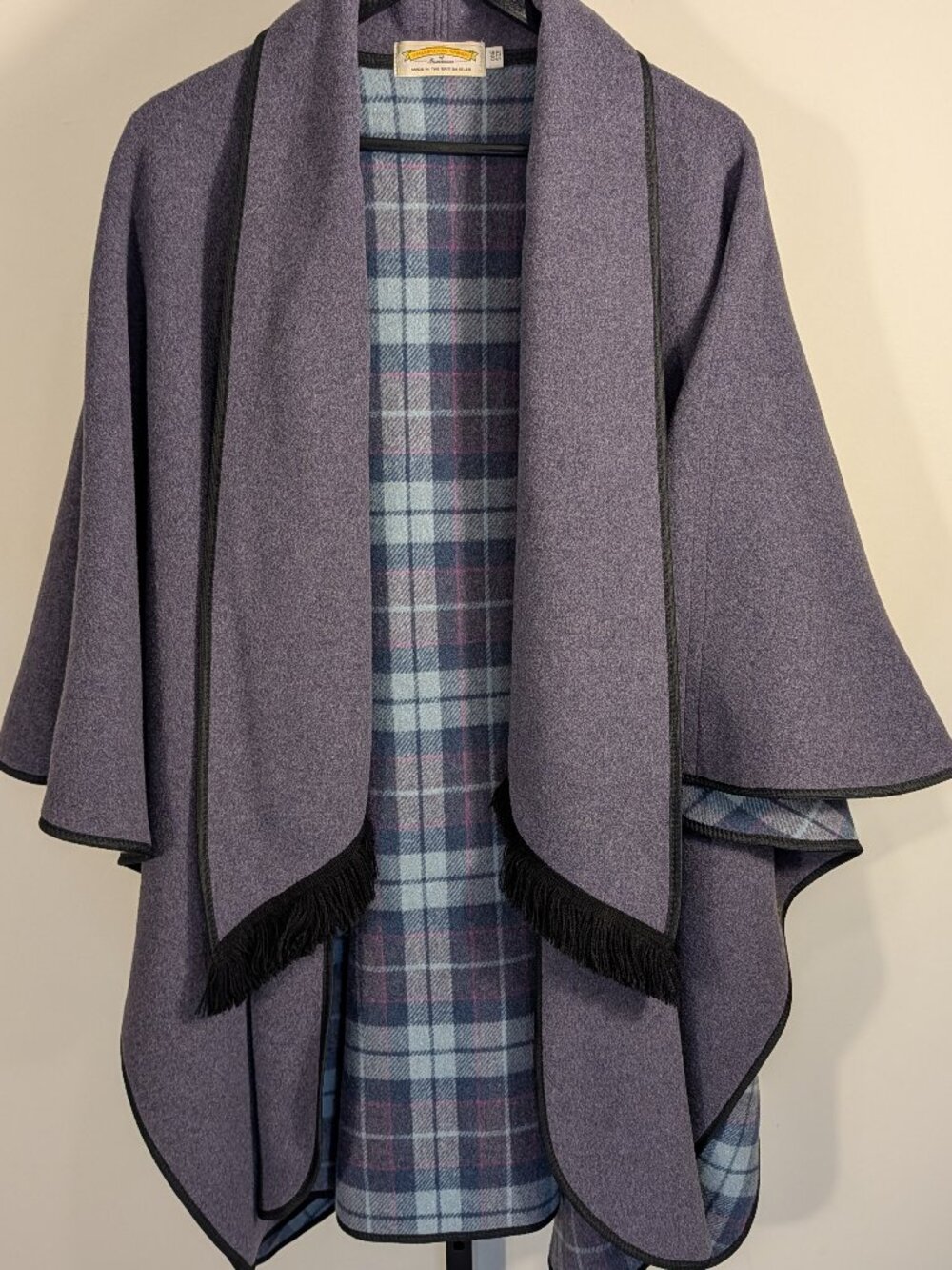 Vintage James Pringle Scottish Wool REVERSIBLE Cape | Purple & Tartan Plaid | OS